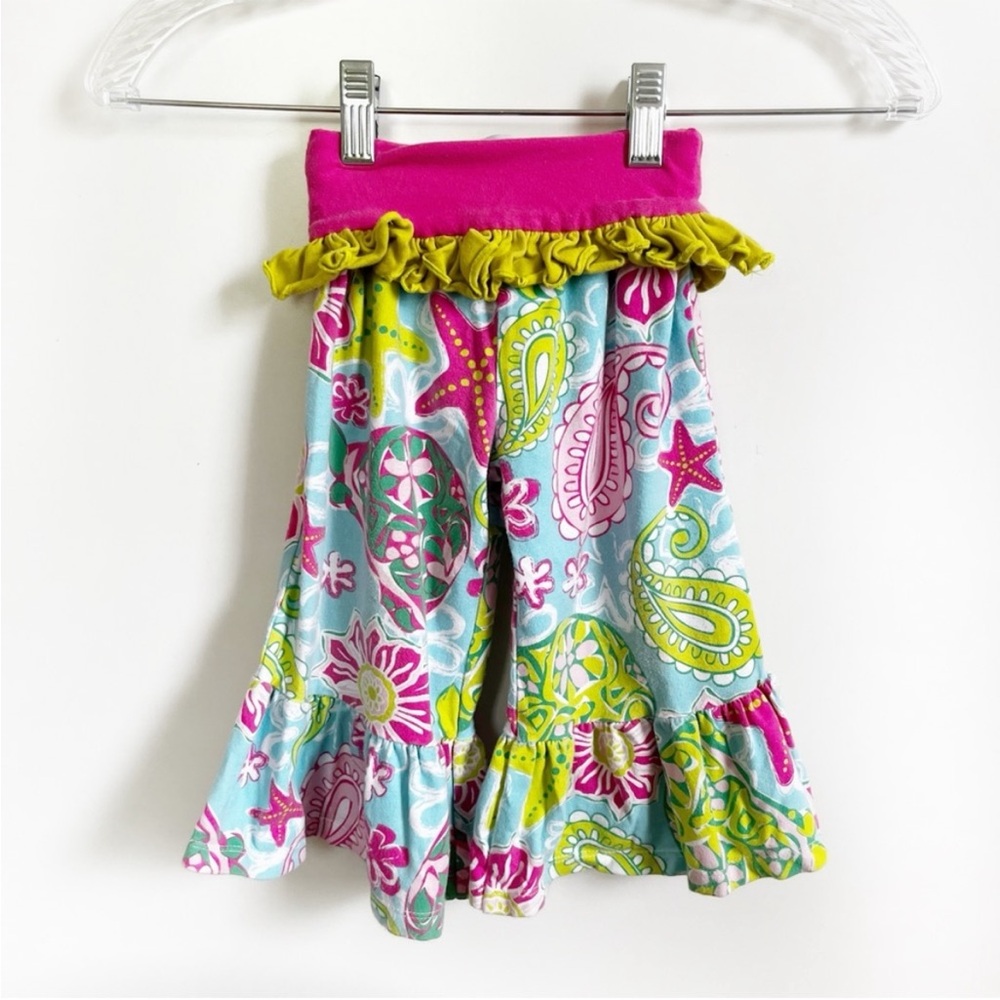 Mud Pie toddler girls pants blue pink ruffles floral preppy paisley